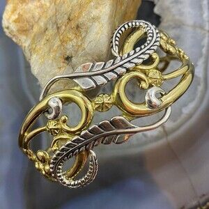 Carolyn Pollack Vintage Sterling Silver & Brass Floral Design Bracelet For Women
